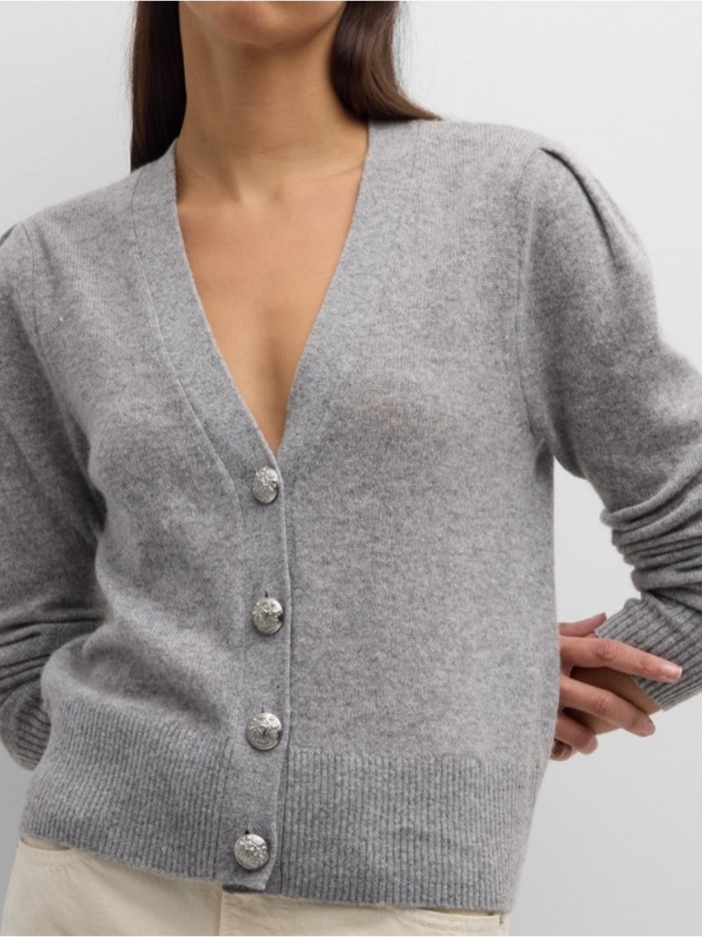 Veronica Beard Solene Cashmere Cardigan Grey